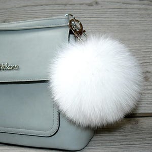 Genuine Fur Keychain Bag Charm, Fuzzy Keyring, Real Fur Key Chain, White Fluffy Accessory, Handbag Charm, Purse Charm image 8