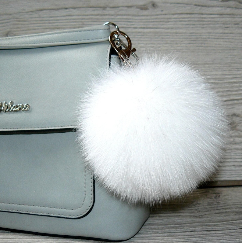 Genuine Fur Keychain Bag Charm, Fuzzy Keyring, Real Fur Key Chain, White Fluffy Accessory, Handbag Charm, Purse Charm image 8