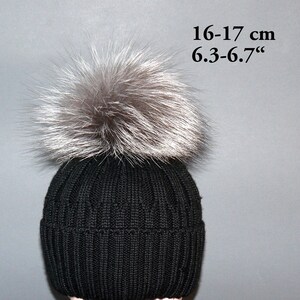 Silberfuchs Pelzbommel, Flauschiger Pom Pom für Mütze, Großer Pelzbommel, Echtpelz Pom Pom für Mütze, Abnehmbare pompoms 16-17 cm / 6.3-6.7"