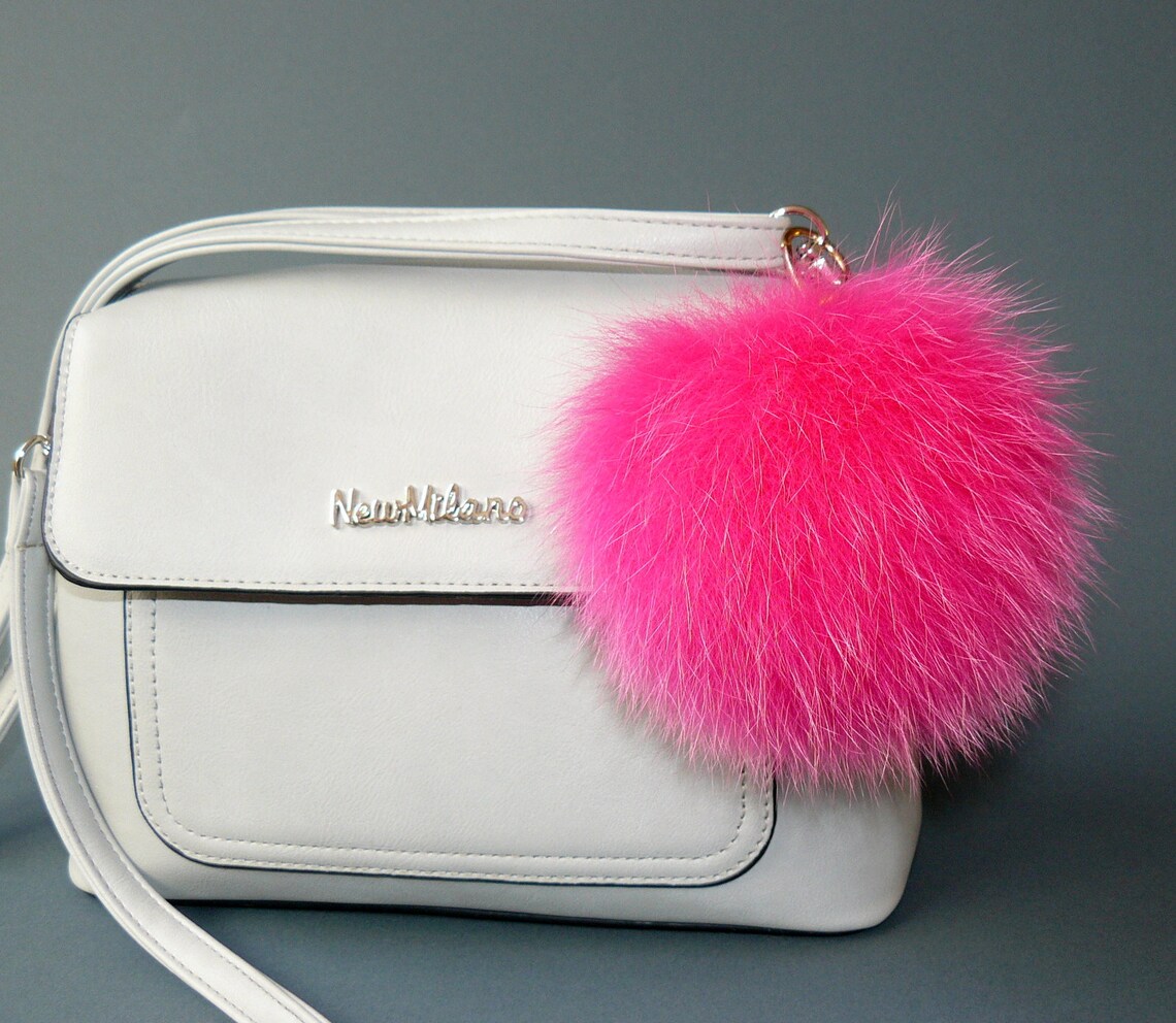 Pink Fur Pompom Pink Keychain Furry Key Chain Pink Bag - Etsy