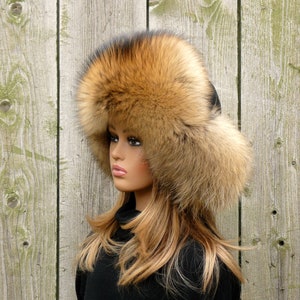 Women's Russian Trapper Hat - Genuine Raccoon Fur & Leather Winter Hat