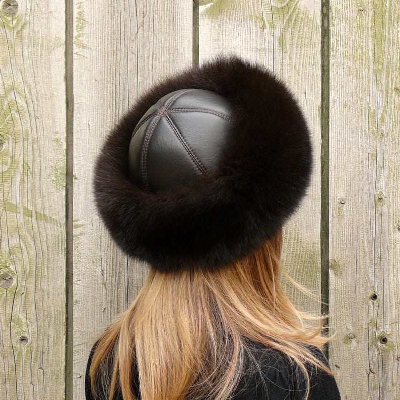 Fox Fur Mongolian Hat With Natural Leather, Real Fur Hat Flat Top