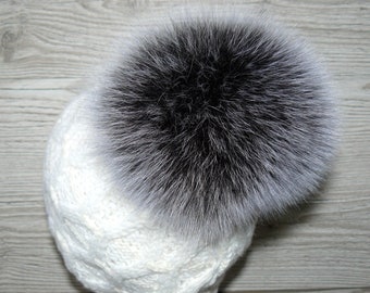 Silver fur pom pom Real fox fur pompom for hat   Large plush furry  ball   Detachable pompom