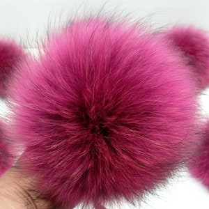 Pink pom pom for hat, Raccoon fur pompom, Berry pom pon, Furry pompom, Removable fluffy pompon, Craft accessory, Fuzzy bommel