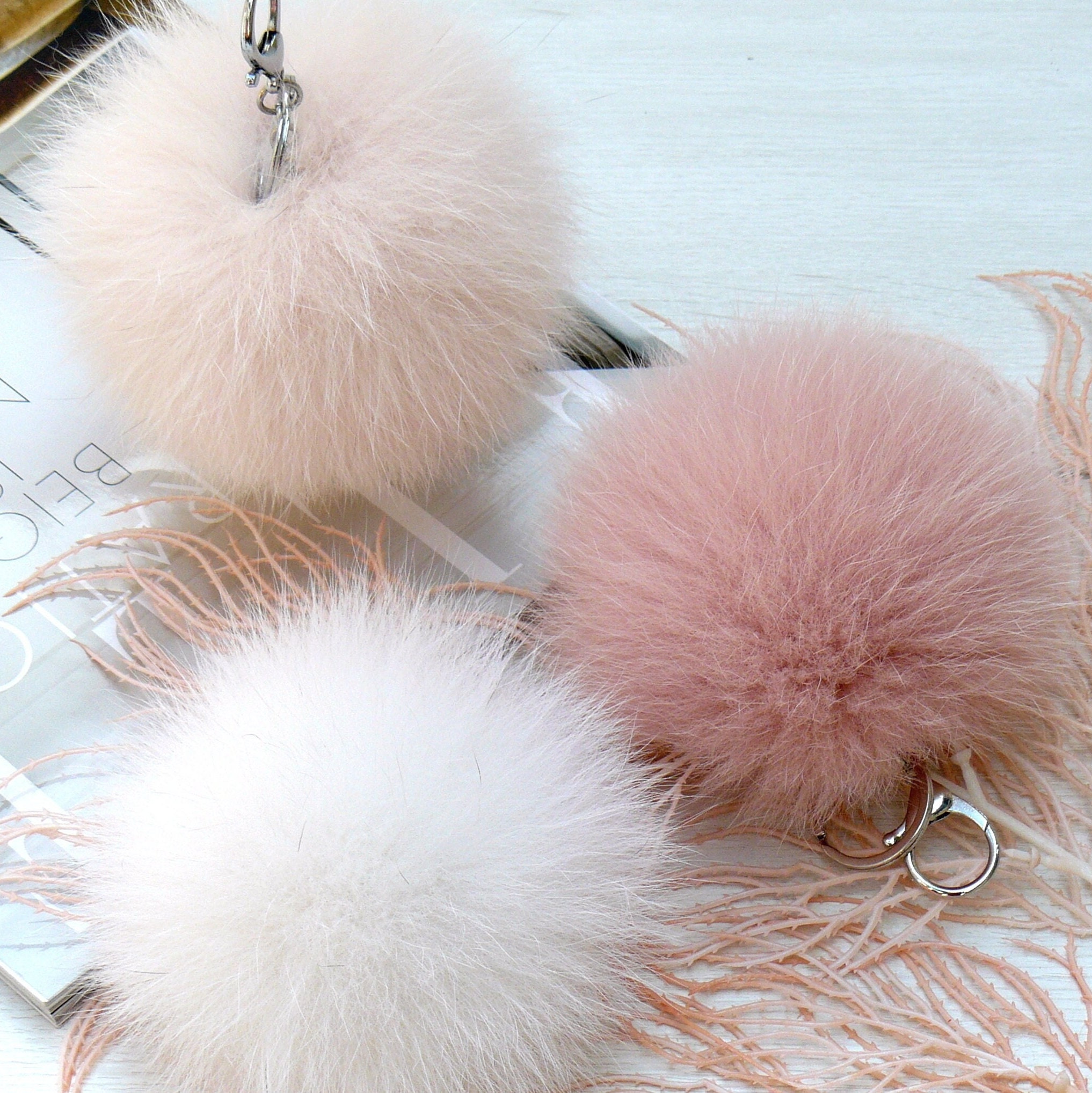 Light Pink Fur Pom Pom Keychain Real Fur Pompom Key Chain Fur Handbag Accessory Fluffy Bag Pendant Fuzzy Ball Purse Charm Puff Key Fob Etsy