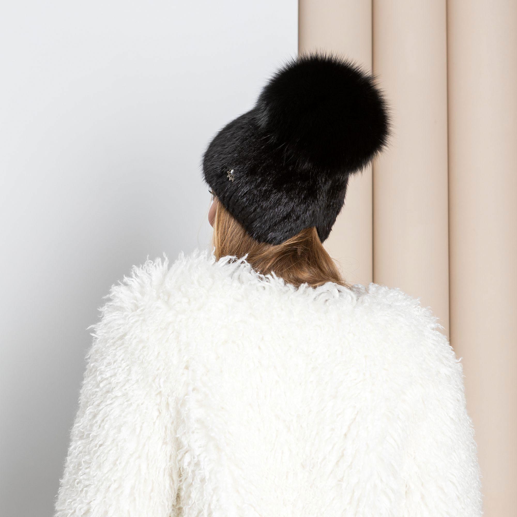 Chic Black Mink Fur Women\'s Hat Black Mink and Fox Fur Hat, Luxuriously Soft and Cozy  main image 3