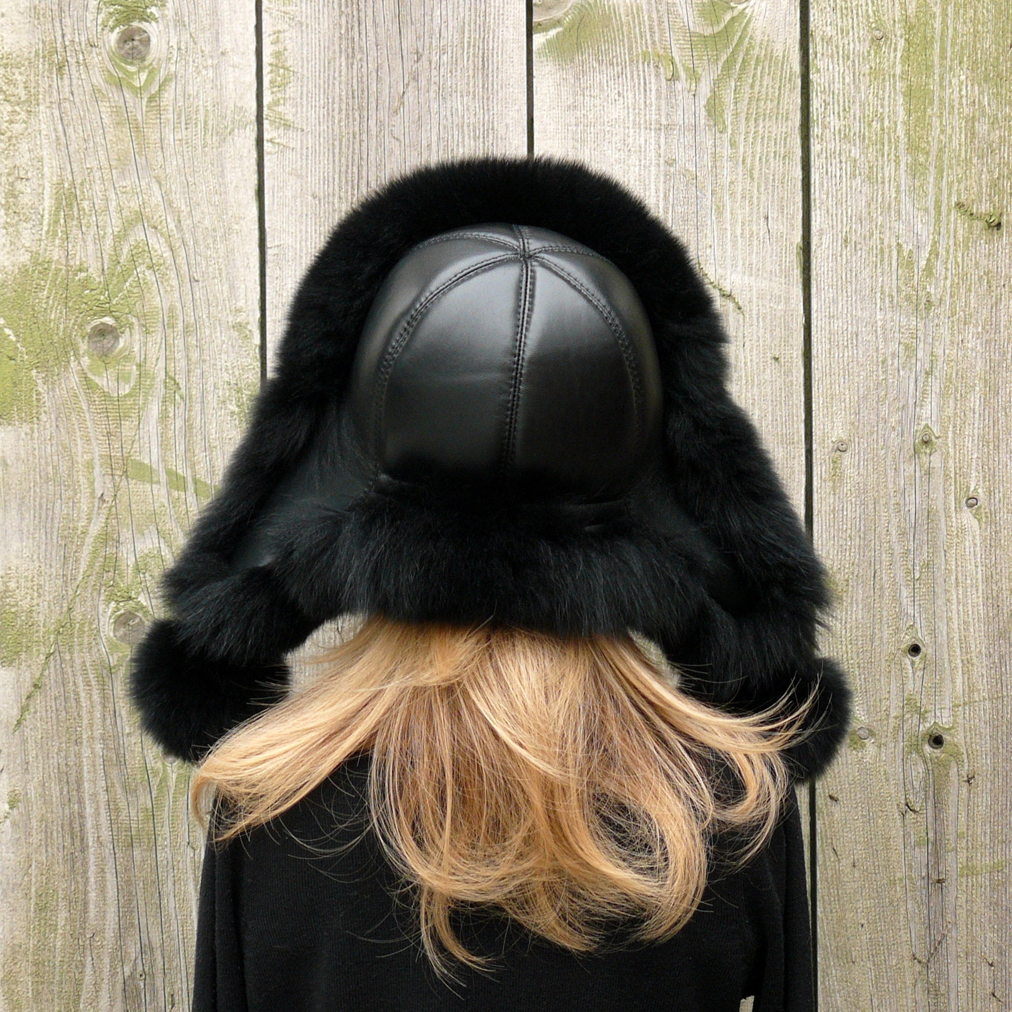 Real Fur Trapper Hat, Black Fox Fur Hat Woman, Aviator Fur  display picture 1