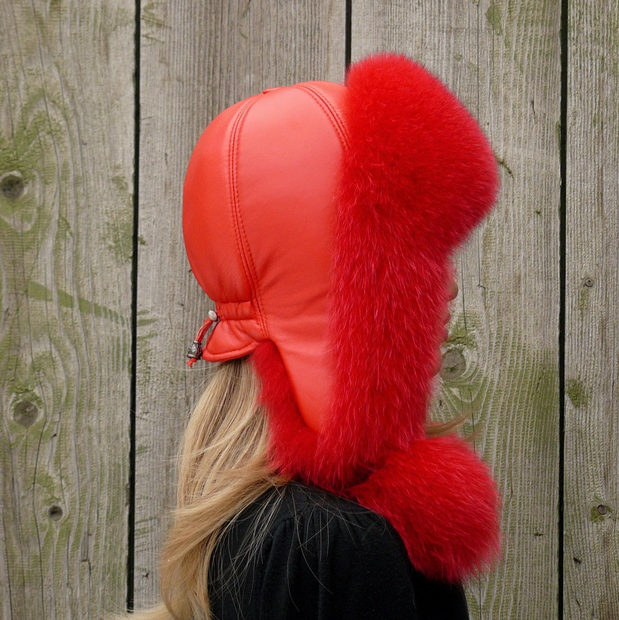 Faux Red Fur Ladies Trapper Hat SZJXBUY Womens Trapper Hat Winter Luxurious Faux Mink Fur  main image 4