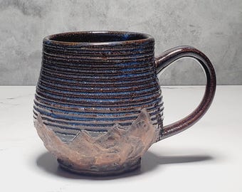 Handmade Rustic Blue Ceramic Mug – Earthy Landscape Pottery, 12 oz