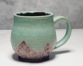 Handmade Rustic Green Ceramic Mug – Earthy Landscape Pottery, 12 oz