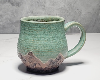Handmade Rustic Green Ceramic Mug – Earthy Landscape Pottery, 12 oz