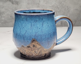 Handmade Rustic Sky Blue Ceramic Mug – Earthy Landscape Pottery, 12 oz