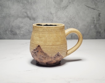 Handmade Rustic Yellow Ceramic Mug – Earthy Landscape Pottery, 12 oz