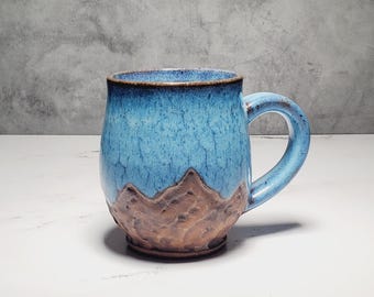 Handmade Rustic Sky Blue Ceramic Mug – Earthy Landscape Pottery, 12 oz