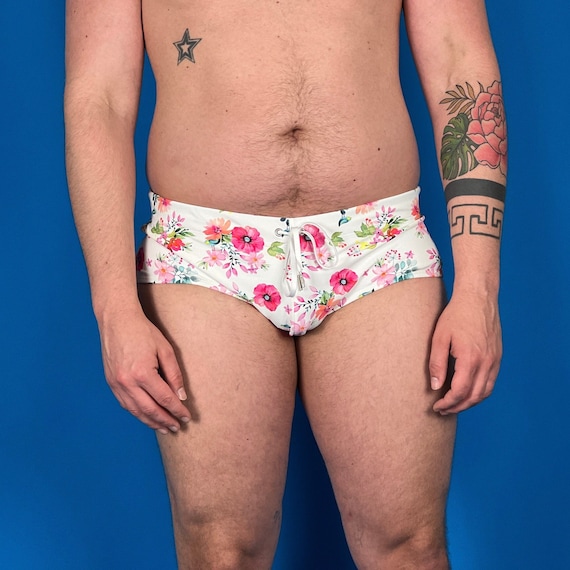 Men’s Swim Suit in Soft Watercolor Floral Pattern Print