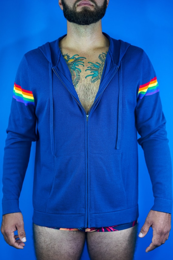Zip Front Pride Stripe 100% Cotton Knit Hoodie Unisex
