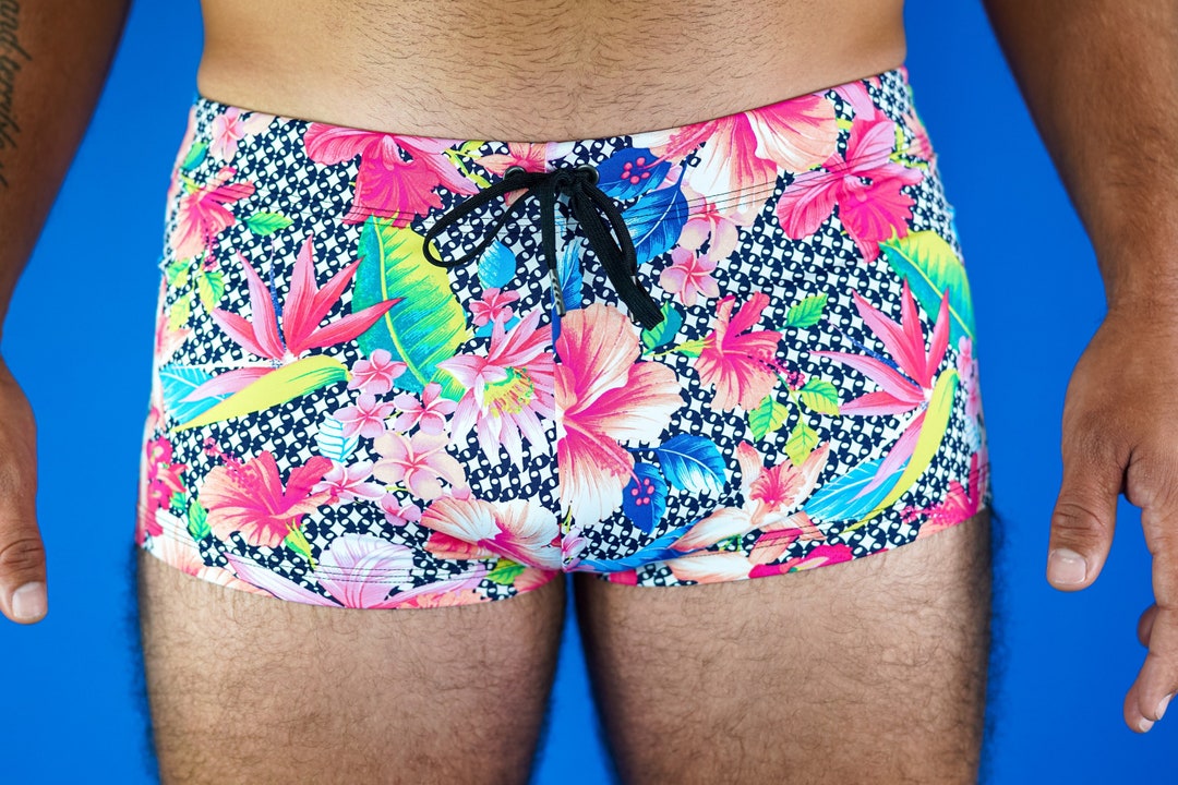 Mens Square Cut Swim Suit in Colorful Floral Pattern Print - Etsy