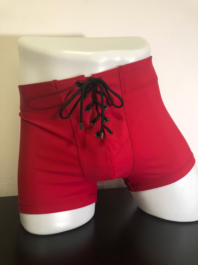 Mens Red Spandex Football Shorts With Front Lacings Tight Etsy