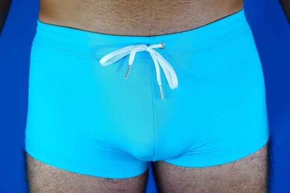 Men’s Square Cut Swim Suit in Electric Caribbean Blue, Our Most Comfortable Style