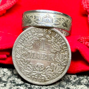 Silver German Mark I coin ring