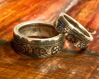 His and Hers Set Silver Rupee Coin Rings