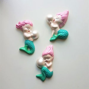 Design your own set of Merbabies!  - Kitsch wall plaques, vintage style chalkware, Mid-century, 50s, Lefton, Norcrest, Bathroom Decor