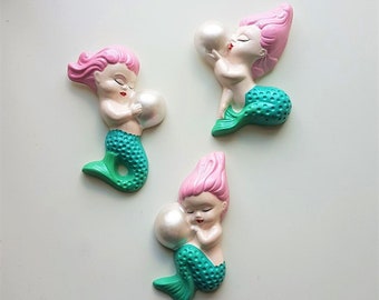 Design your own set of Merbabies!  - Kitsch wall plaques, vintage style chalkware, Mid-century, 50s, Lefton, Norcrest, Bathroom Decor