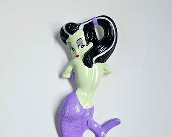 Kitsch Lily Munster Mermaid Wall Plaque  - The Munsters, Halloween, Bride of Frankenstein - Vintage style chalkware, mid-century