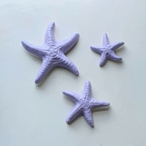 Kitsch Lilac Starfish - Wall Plaque Set - Vintage style, Mid-century, Chalkware, Lefton, Norcrest, Mermaid, Bathroom decor, Tiki