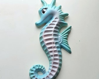Kitsch Seahorse Wall Plaque - Vintage style chalkware, Lefton, Norcrest, Mermaid, Mid-century, Bathroom Decor