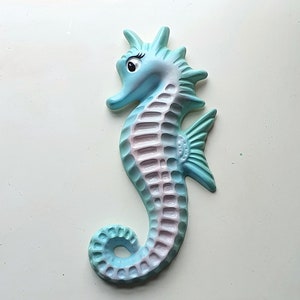 Kitsch Seahorse Wall Plaque - Vintage style chalkware, Lefton, Norcrest, Mermaid, Mid-century, Bathroom Decor