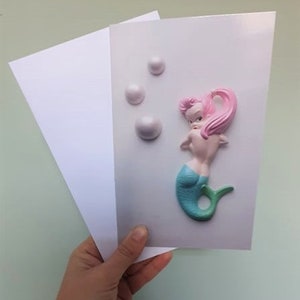 Cartão de aniversário fantástico - Design de sereia em giz retrô kitsch (placa de parede, Lefton, Norcrest)