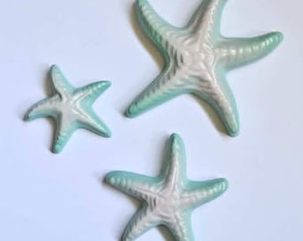 Kitsch Starfish Wall Plaque Set (Mint & Pink) - Vintage style, Mid-century, Chalkware, Lefton, Norcrest, Mermaid, Bathroom decor, Tiki