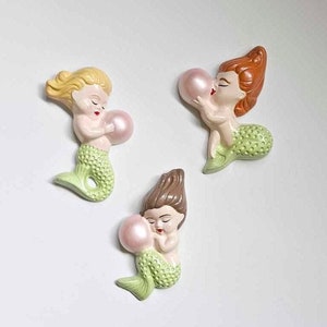 Kitsch Merbabies Wall Plaque Set x 3  - Vintage style chalkware, Mid-century, Lefton, Norcrest, Tiki, Mermaid decor
