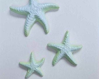 Kitsch Green & Blue Starfish - Wall Plaque Set - Vintage style, Mid-century, Chalkware, Lefton, Norcrest, Mermaid, Bathroom decor, Tiki