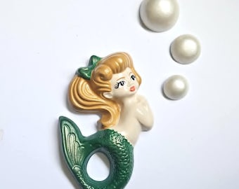 Kitsch Mermaid Wall Plaque - Vintage style chalkware, Little Mermaid, Mid-century, 50s, Bathroom Decor