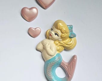 Kitsch Mermaid Wall Plaque - Vintage style chalkware, Mid-century, 50s, Lefton, Norcrest, Bathroom Decor