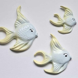 Kitsch Angelfish Wall Plaque Set - Vintage style, Mid-century, Chalkware, Lefton, Norcrest, Miller, Mermaid, Bathroom decor, Fish
