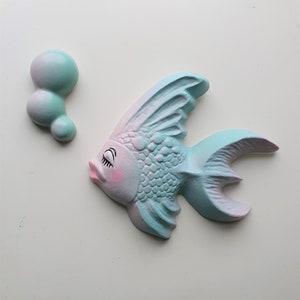 Kitsch Fish & Bubble Wall Plaque Set - Vintage style, Mid-century, Chalkware, Lefton, Norcrest, Miller, Mermaid, Bathroom decor, Tiki
