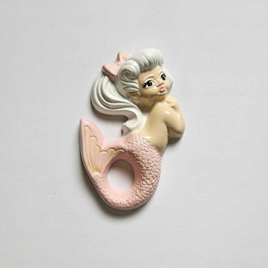 Muurplaquette kitsch zeemeermin - Krijtwerk vintage stijl, midden van de eeuw, jaren 50, Lefton, Norcrest, badkamerinrichting