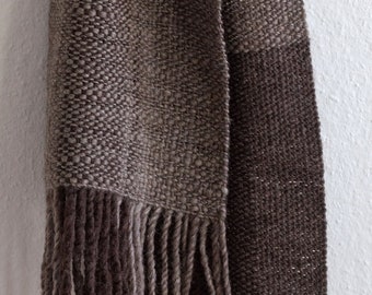 Handwoven un-dyed scarf, 100% natural wool from Argentina, natural colours, brown, shaw/wrap made in rigid heddle loom