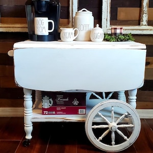 stunning antique white distressed tea cart/bar cart!