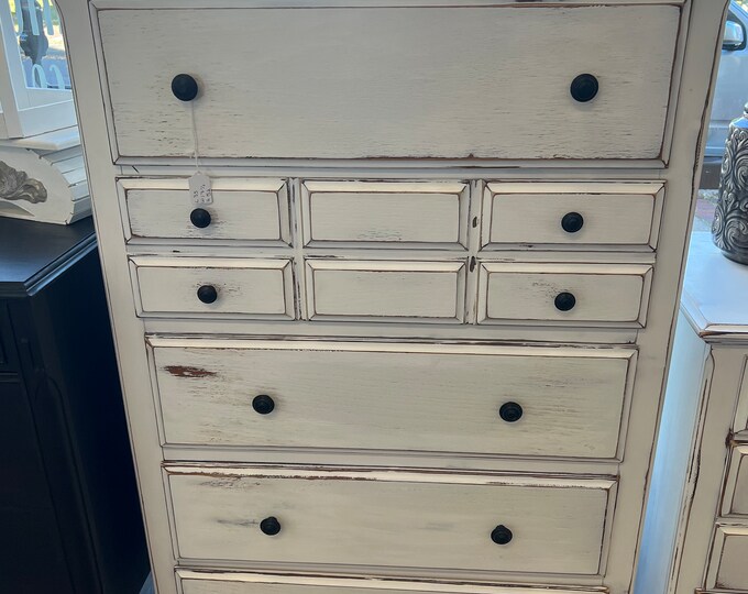 Tall White Distressed Dresser Etsy