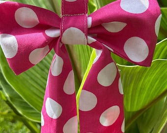 Pink Polka Dot Bow Bag Charm Keychain, Handmade Fabric Purse Clip, Retro Accessory