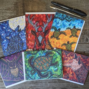 SET of 6 NOTE CARDS - Spirit of the Animals Series