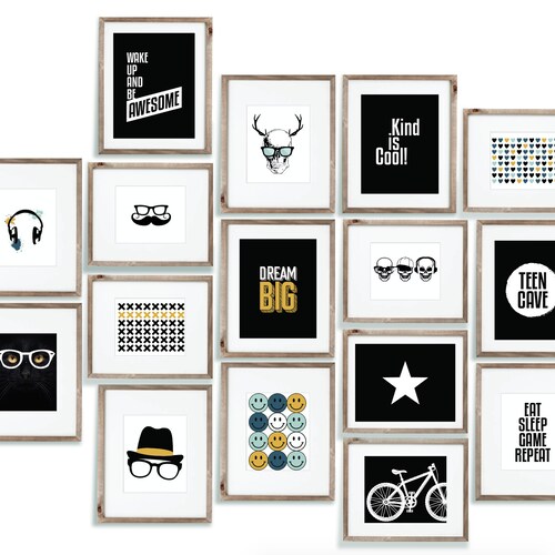 20 Black & White Teen Boy Room Decor Set Printable Wall Art - Etsy