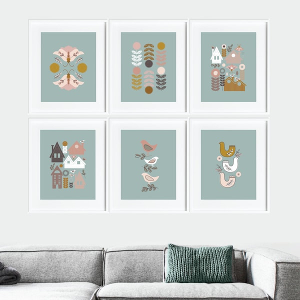 Scandinavian Wall art Set, Nordic Printable Wall Art, Scandi Style Folk Art, Nordic Decor, Nordic Print Set, Scandi Decor, Swedish Decor