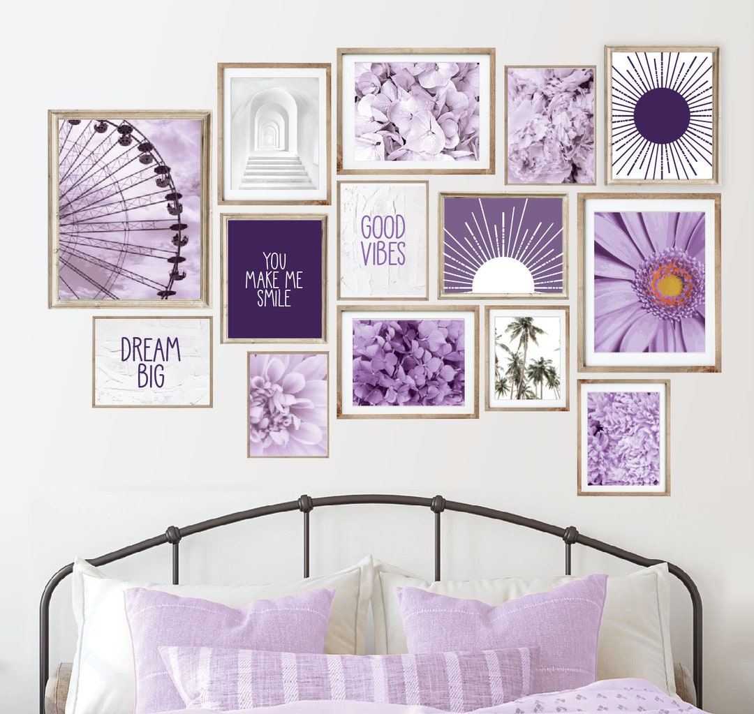 16 Purple Wall Art Set, Purple Wall Decor Set, Girls Room Decor, Girl