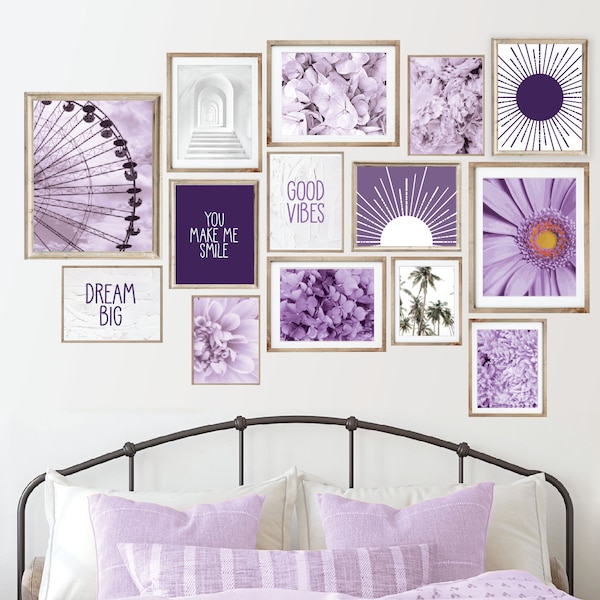 16 Purple Wall art Set, Purple wall Decor set, Girls room decor, Girl bedroom wall art, Purple prints, Printable wall art, Prints for girls