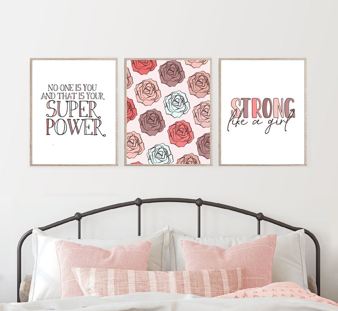 Girl Bedroom Wall Art Set, Blush Pink Print Set, Printable Wall Decor Bundle, Dorm Decor Print ...